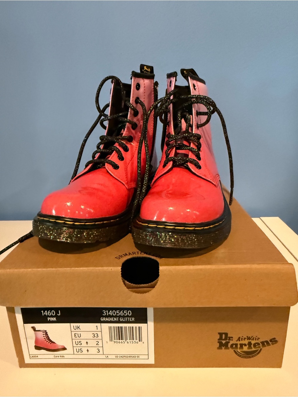 Dr. Martens 1460 J Pink Gradient Glitter Lace-Up Boots